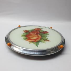 Винтажная тортница вращающаяся Розы 33 см, стекло/металл, следы времени. СССР