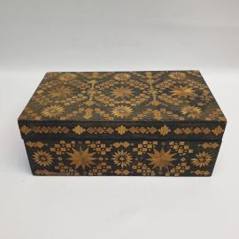 Винтажная деревянная шкатулка 21х12х8 см, техника соломкой, СССР.