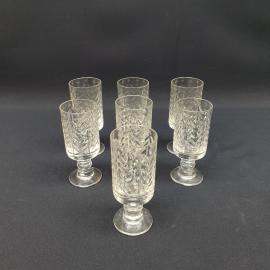 Винтажный набор из 7 бокалов 100 мл, завод Красный гигант,Зима Елочка, хрусталь, ручная работа. СССР