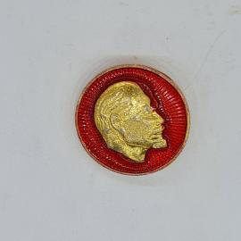 Значок СССР профиль Ленина в красном круге на ножке, круглый портретный, советский и винтажный