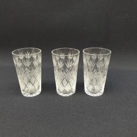 Винтажный набор из 3 стопок, хрусталь,резка, 90 мл, высота 8 см, СССР