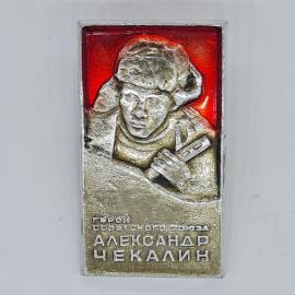 Значок СССР герой советского союза александр чекалин, прямоугольный портрет, советский и винтажный