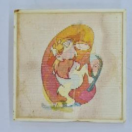 Значок СССР, квадратный, лентикулярный, с рисованным персонажем и мячом, советский и винтажный