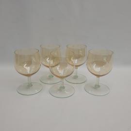 Винтажный набор из 5 рюмок, медовое стекло 130 мл, высота 10 см, СССР