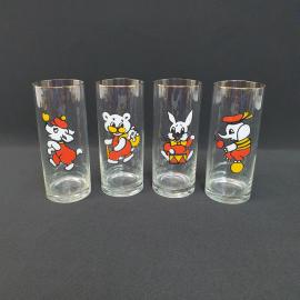 Винтажный набор из 4 стаканов, стекло деколь золочение 380 мл, СССР