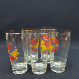 Набор из 5 стаканов, стекло деколь позолота высота 14,5 см 350 мл, винтаж