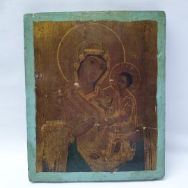 Винтажная икона Богоматери на дереве 26х32 см, ручная работа.