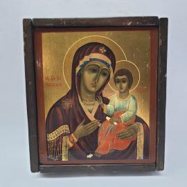 Винтажная икона Иверской Божией Матери 19х21 см, дерево, ручная работа.