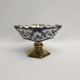 Винтажная ваза - конфетница на ножке, фарфор, кобальтовое крытье, позолота, 250 мл, СССР.