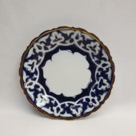 Винтажное блюдце гигант 17 см, фарфор, кобальтовое крытье, позолота, СССР.