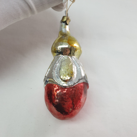 Винтажная елочная игрушка Китайский фонарик 11х4 см, стекло, роспись, СССР.
