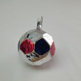 Винтажная елочная игрушка Шар граненный 5х5 см, стекло, роспись, СССР.