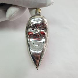 Винтажная елочная игрушка Шишка Месяц 10х3 см, стекло, роспись, СССР.