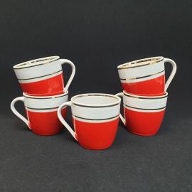 Винтажный набор кофейных чашек 5 шт 100 мл, Октябрьский ФЗ, фарфор, крытье, позолота, СССР.