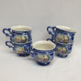 Винтажный набор из 5 чашек 250 мл, фаянс, деколь, СССР.