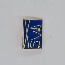 Значок СССР хоста, синее поле с надписью хоста и абстрактным рисунком, советский и винтажный