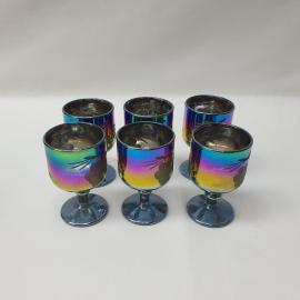 Винтажный набор из 6 рюмок ,25 мл, цветное стекло,резка СССР