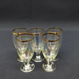 Винтажный набор из 5 рюмок, цветное стекло,позолота, 50 мл , СССР