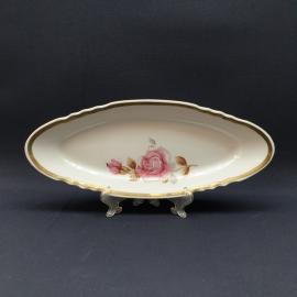 Селедочница 30х12 см Дулево, фарфор, крытье, позолота. Винтаж СССР