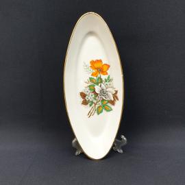 Селедочница 30х12 см Дулево, фарфор,деколь, позолота. Винтаж СССР