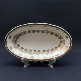 Селедочница Bohemia, фарфор деколь позолота 21х12 см, винтаж Чехия