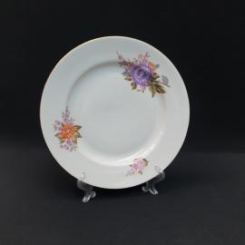 Винтажная столовая тарелка Дулево, фарфор золочение деколь 24 см, СССР