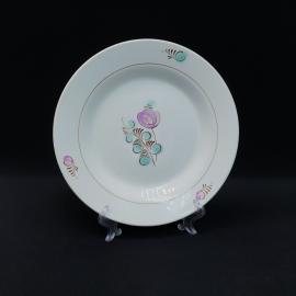 Винтажная столовая тарелка Конаково, фаянс роспись 235 мм, СССР