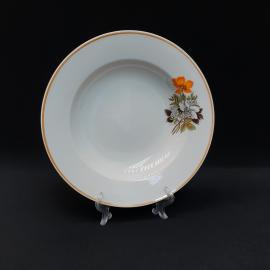 Винтажная суповая тарелка Дулево, фарфор деколь 24 см, Россия