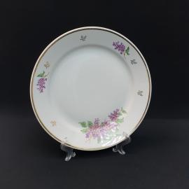 Винтажная столовая тарелка Сирень Дулево 1966 г, фарфор  деколь золочение 24 см, СССР