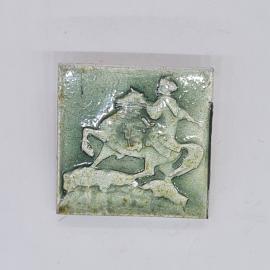 Значок СССР всадник на коне в бою, квадратный, зеленая эмаль, советский и винтажный