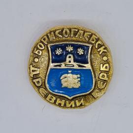 Значок СССР борисоглебск древний герб с крепостью и кораблем, эмаль латунь, советский и винтажный