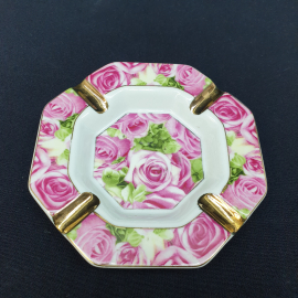 Винтажная пепельница 13 см, фарфор, деколь, позолота.