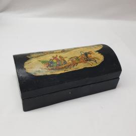 Винтажная шкатулка 17х7, Русская тройка, дерево, роспись, следы времени. СССР