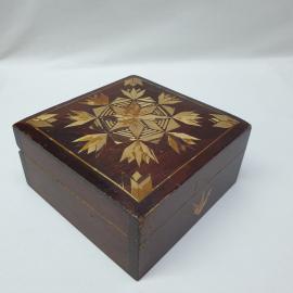 Винтажная шкатулка 14х6, соломка, дерево, следы времени. СССР