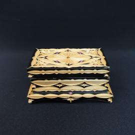 Винтажная шкатулка 14х9х7 см, дерево - резьба, стразы, внутри бархат, СССР.