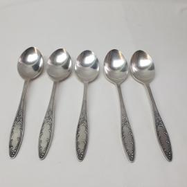 Набор винтажных столовых ложек Пламя 5 шт, мельхиор, Кольчугино. СССР.