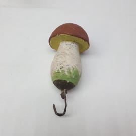 Винтажная елочная игрушка  Белый гриб 4х8 см, вата, роспись, СССР.