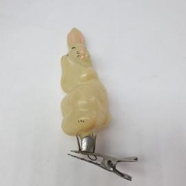 Винтажная елочная игрушка Зайчик из сказки Серая Шейка 3х11 см, стекло, роспись,  СССР.