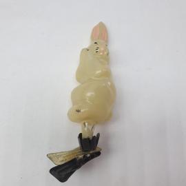 Винтажная елочная игрушка Зайчик из сказки Серая Шейка 3х11 см, стекло, роспись, СССР.