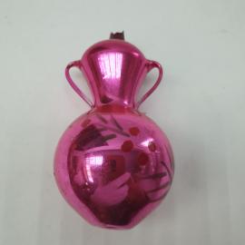 Винтажная елочная игрушка Кувшин 5х10 см, стекло, роспись, СССР.