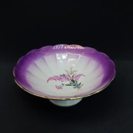 Винтажная ваза на ножке 750 мл, Коростень, фарфор, крытье, деколь, позолота, СССР.