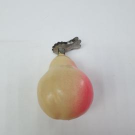 Винтажная елочная игрушка Груша на прищепке 10х6 см, стекло, роспись, СССР.