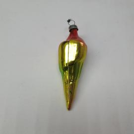 Винтажная елочная игрушка 10х3 см, стекло, роспись, СССР.