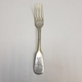 Вилка столовая с монограммой, латунь, серебрение, Антиквариат. Царская Россия