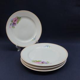 Набор из 4 винтажных столовых тарелок , Дулево, фарфор, деколь, СССР.