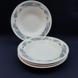 Набор из 4 суповых тарелок Конаково, фаянс 20 см, винтаж СССР