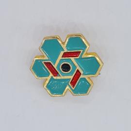 Значок СССР цветок шестиугольник с бирюзовыми секторами и красными лучами, советский и винтажный