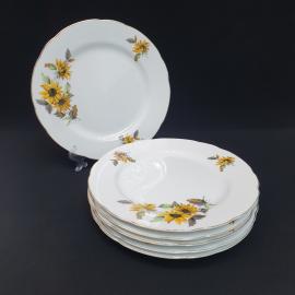 Винтажный набор из 6 столовых тарелок, фарфор деколь золочение 23 см, Япония