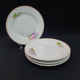 Винтажный набор из 4 десертных тарелок Дулево, фарфор деколь 20 см, Россия