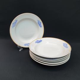 Винтажный набор из 6 суповых тарелок Пролетарий, фарфор деколь 195 мм, СССР